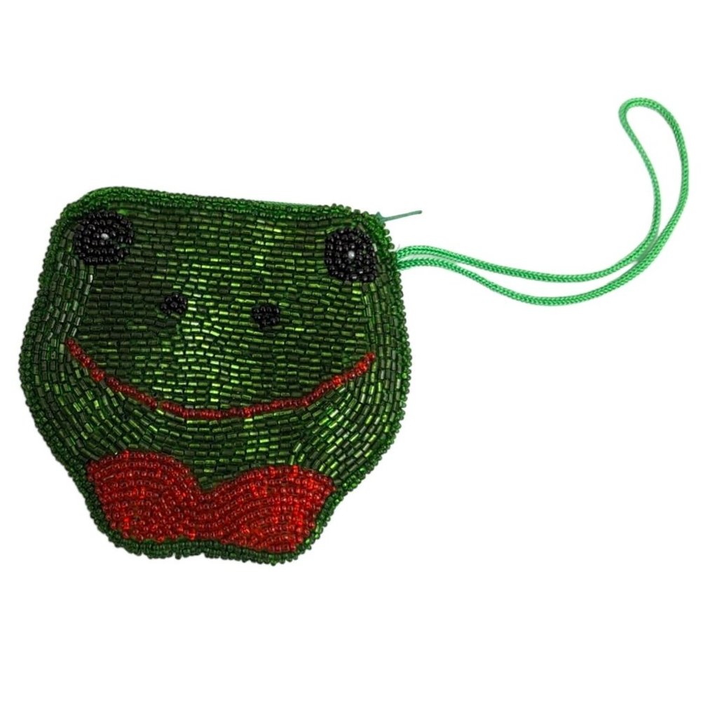 Beaded Frog Wallet Coin Purse Green/Red